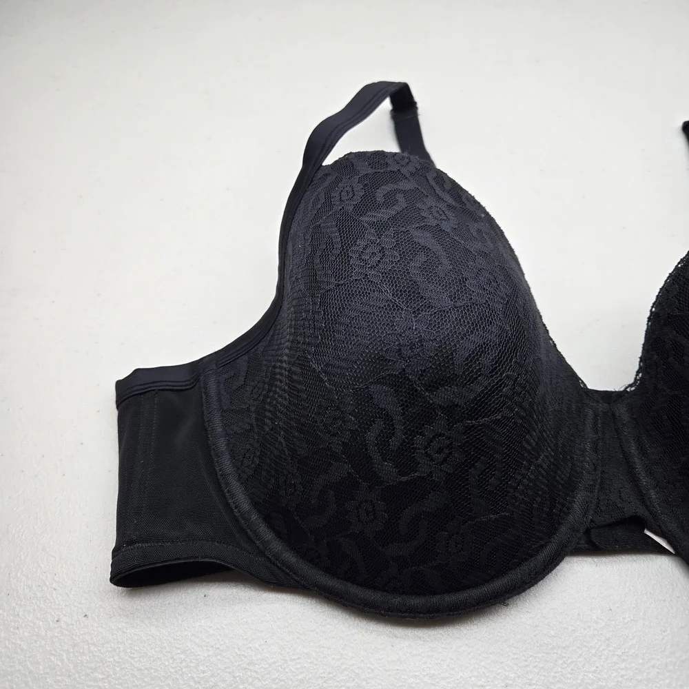 Cacique Women Bra 46DD Black Floral T Shirt Underwired Lace Strap